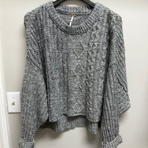 Free People On Your Side Grey Crop Pullover Sweater Size Large